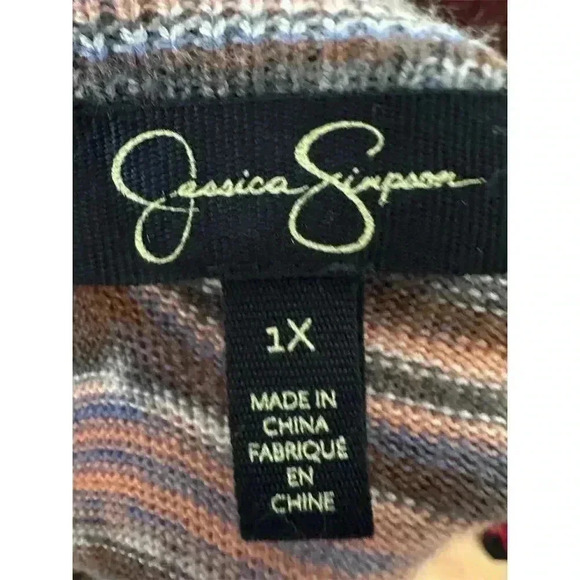 Jessica Simpson Plus 1X Flare-Sleeve V-Neck Striped Womens Sweater Multicolor - Picture 6 of 9